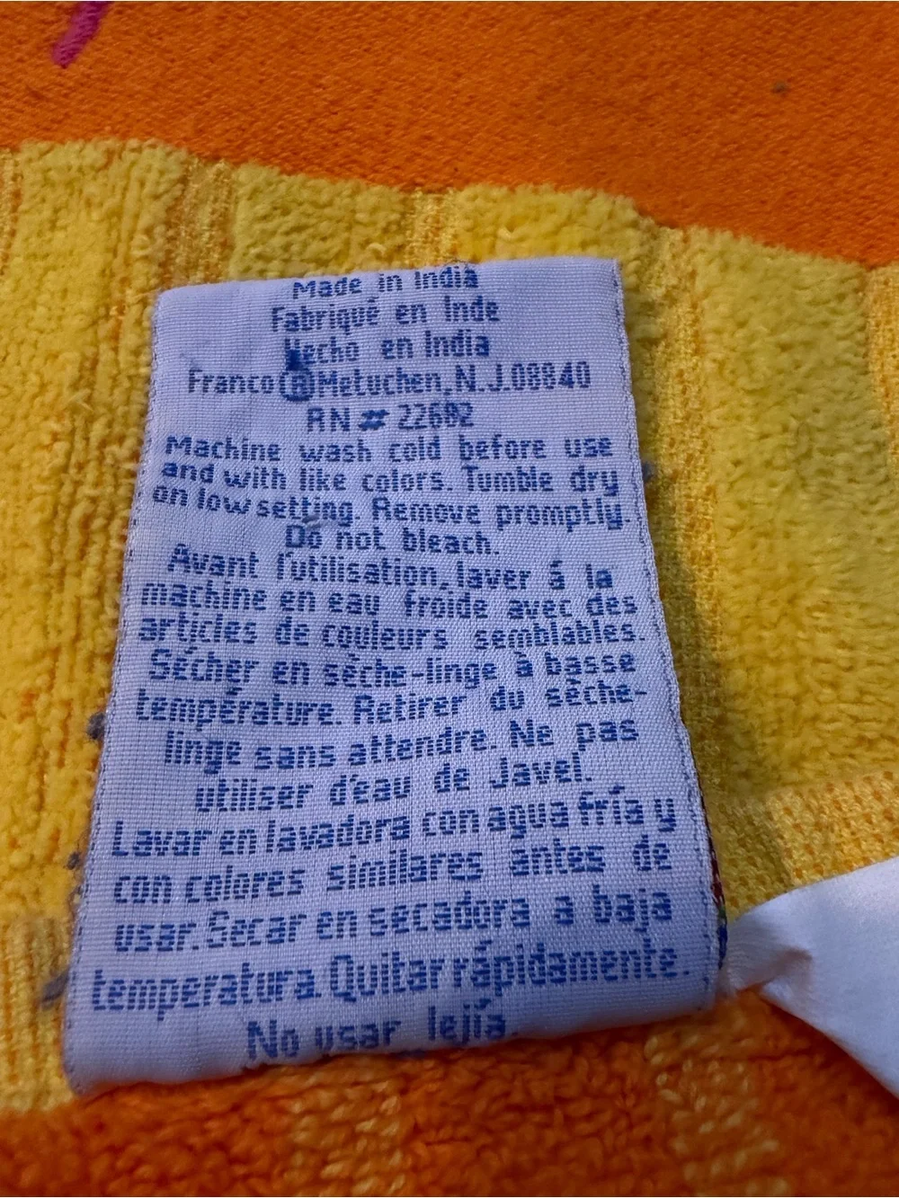 Vtg Franco Palm Cove Beach Towel Yellow Orange Reversible Retro Neon Sun 80s 90s